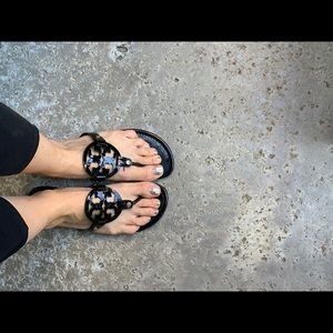 Black Patent Leather Tory Burch Miller Flip Flops